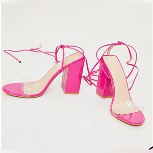 Pretty Little Thing Wide Fit Block Heel Sandals In Pink
